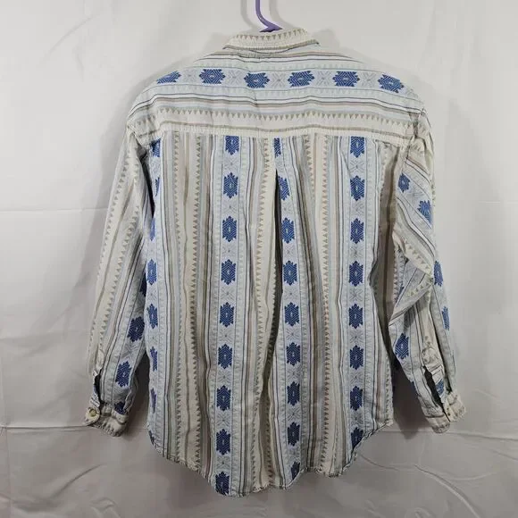 Vintage Stefano International Aztec Print LS Women M? Cotton 90's - Picture 3 of 4